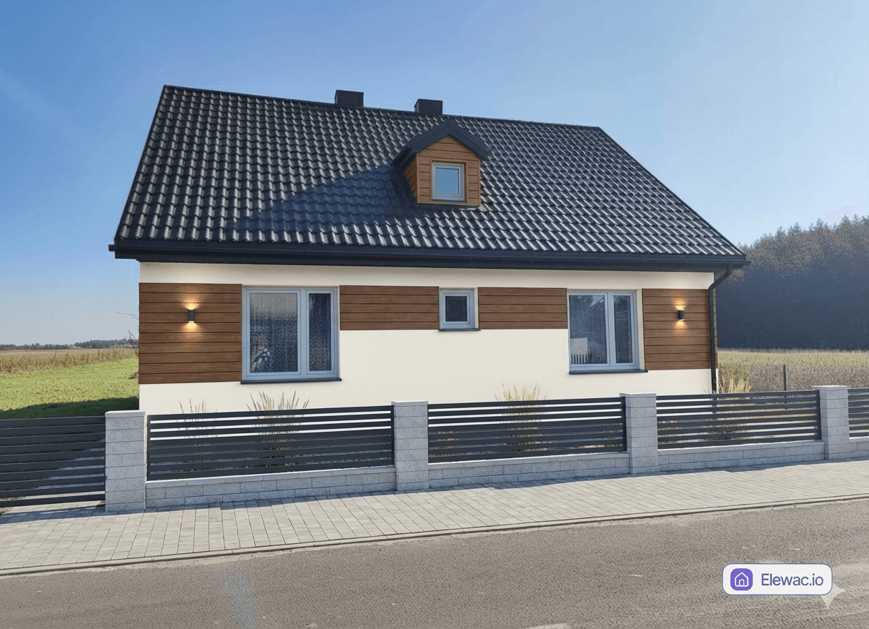 Tradycyjny dom ceglany zyskał nowoczesny charakter dzięki ciepłej elewacji z poziomych desek w kolorze miodowym na jasnej, kremowej bazie. - po remoncie