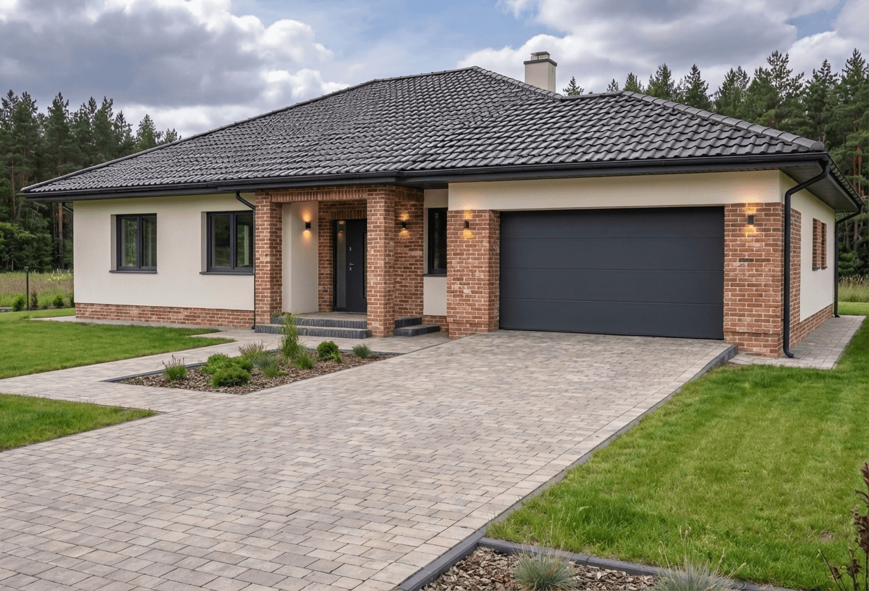 Styl elewacji: Biały Tynk z Cegłą Rozbiórkową