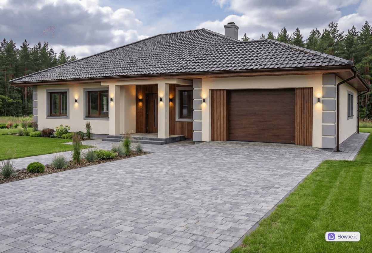 Styl elewacji: Elegancki Beż z Orzechem