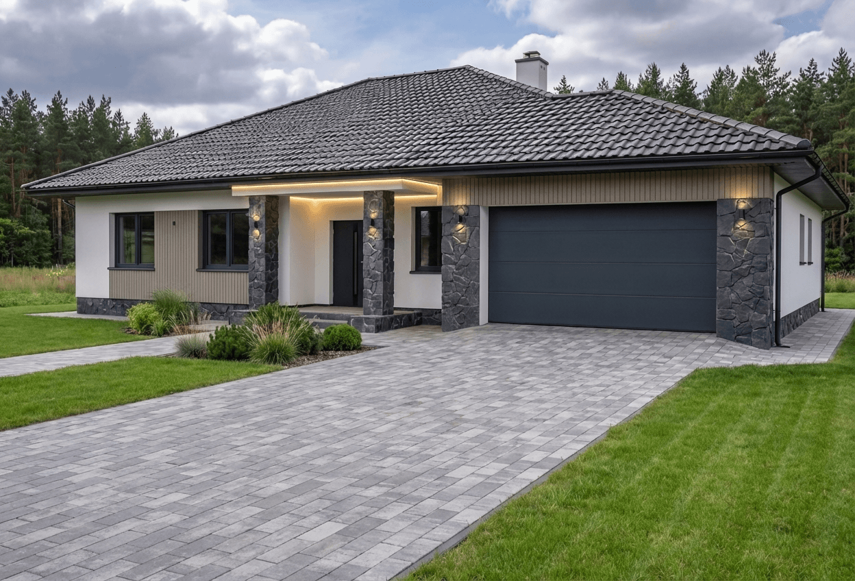 Styl elewacji: Kamień z Białymi Deskami