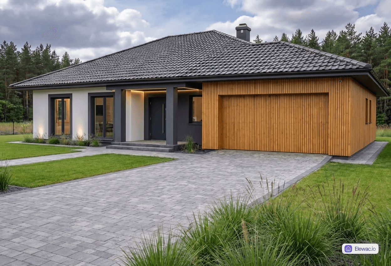 Styl elewacji: Kubatury - Drewno i Grafitowe Boxy