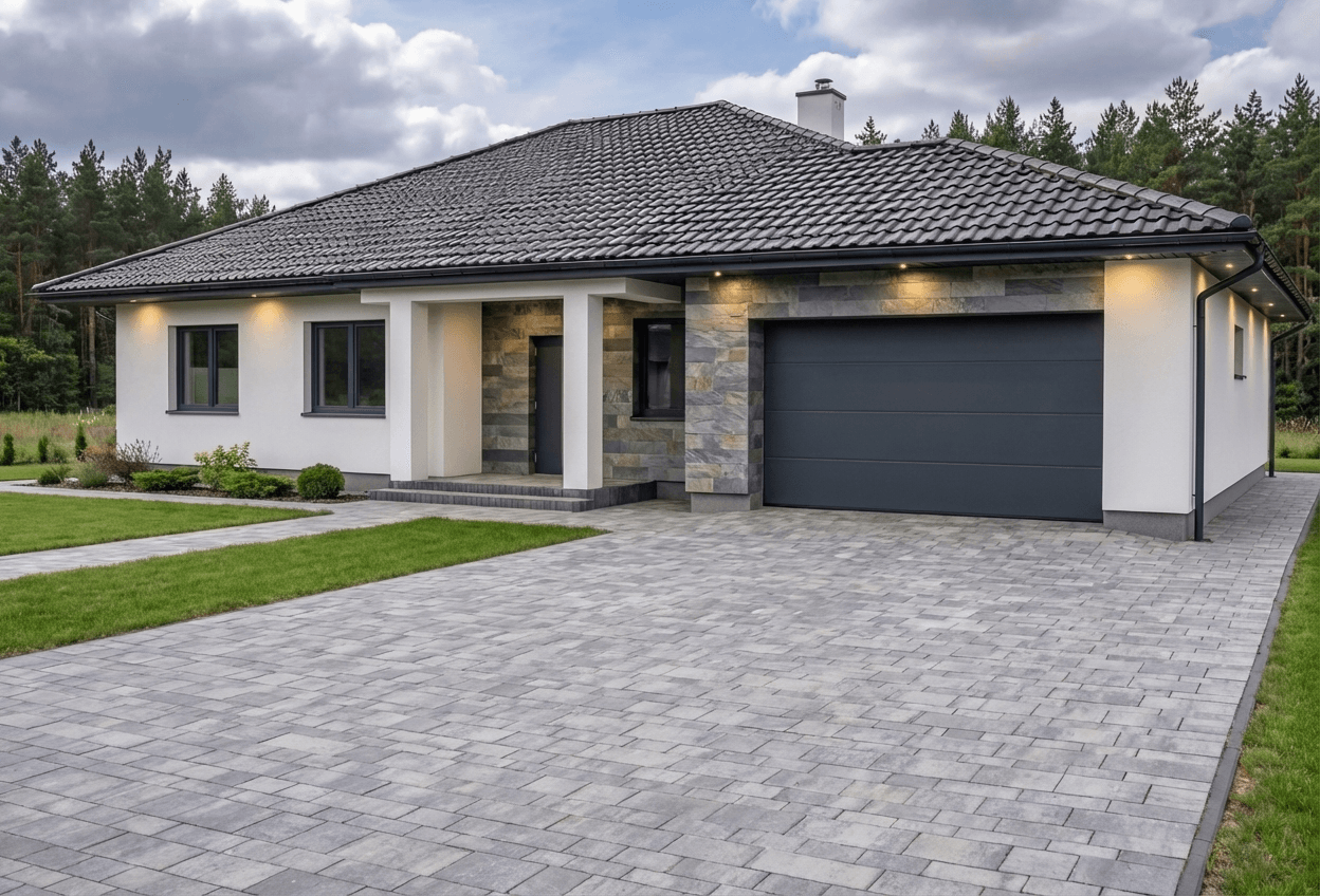 Styl elewacji: Łupek Kwarcytowy z Białym Tynkiem