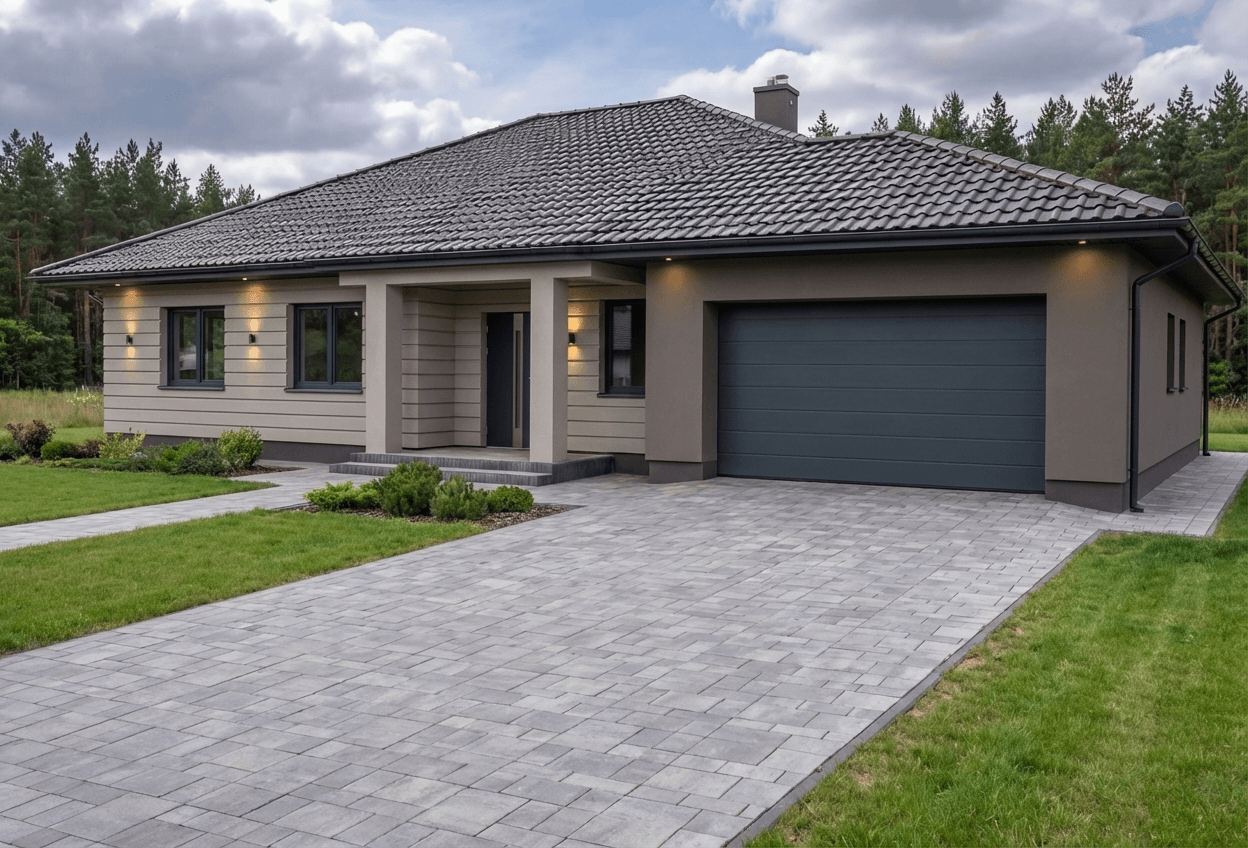 Styl elewacji: Elegancki Taupe z Boniowaniem