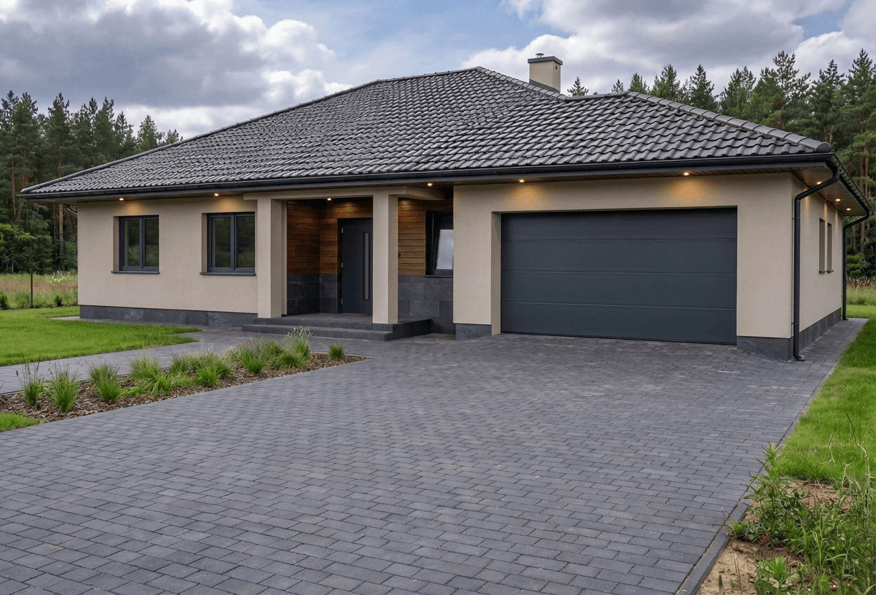 Styl elewacji: Tonalna Harmonia - Greige z Łupkiem